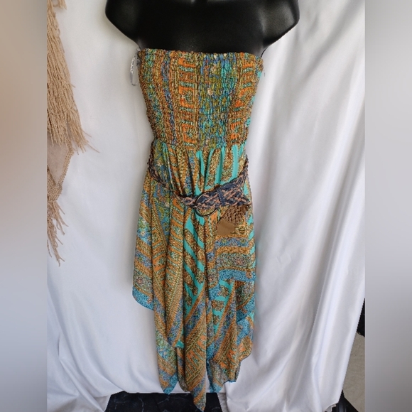 Bohemian Festival Vibes 5 Pc Outfit Dress W/ Vest, Belt, Hat & Bag, Sz S/XS - Picture 5 of 9